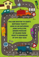 Trucks Theme Party - Birthday Invitation